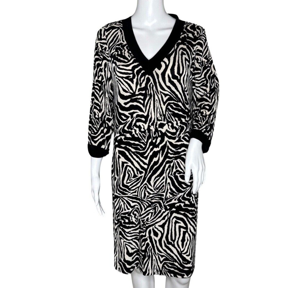 Chicos Dress Women Medium Black White Zebra Travelers Career Casual Edgy Slinky